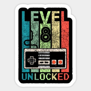 Kids Level 8 Unlocked Video Gamer 8Th Birthday Sticker